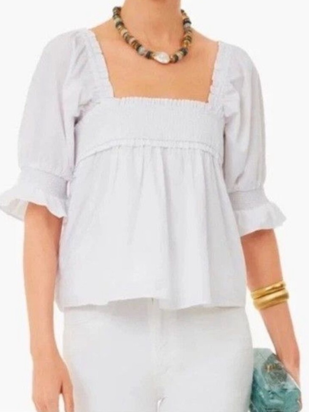 Tuckernuck Hyacinth House Palmer Square Neck Smocked Blouse White Size XS